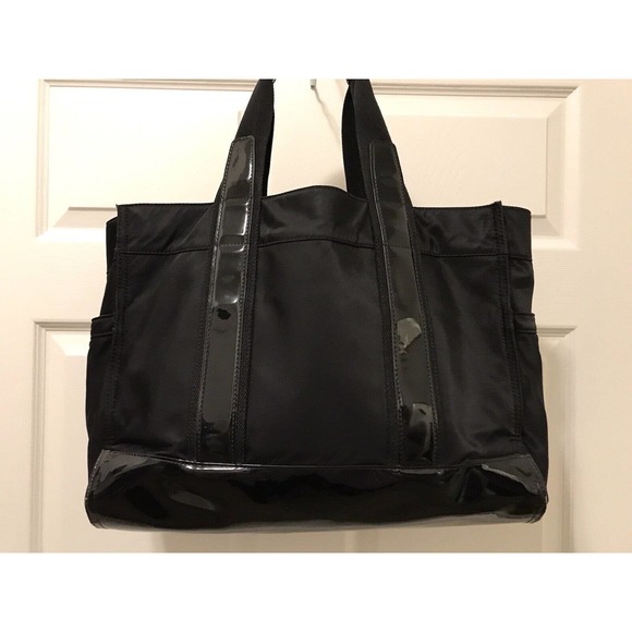 Tory Burch Tote Bag Black Patent Leather Nylon Large - Picture 2 of 16
